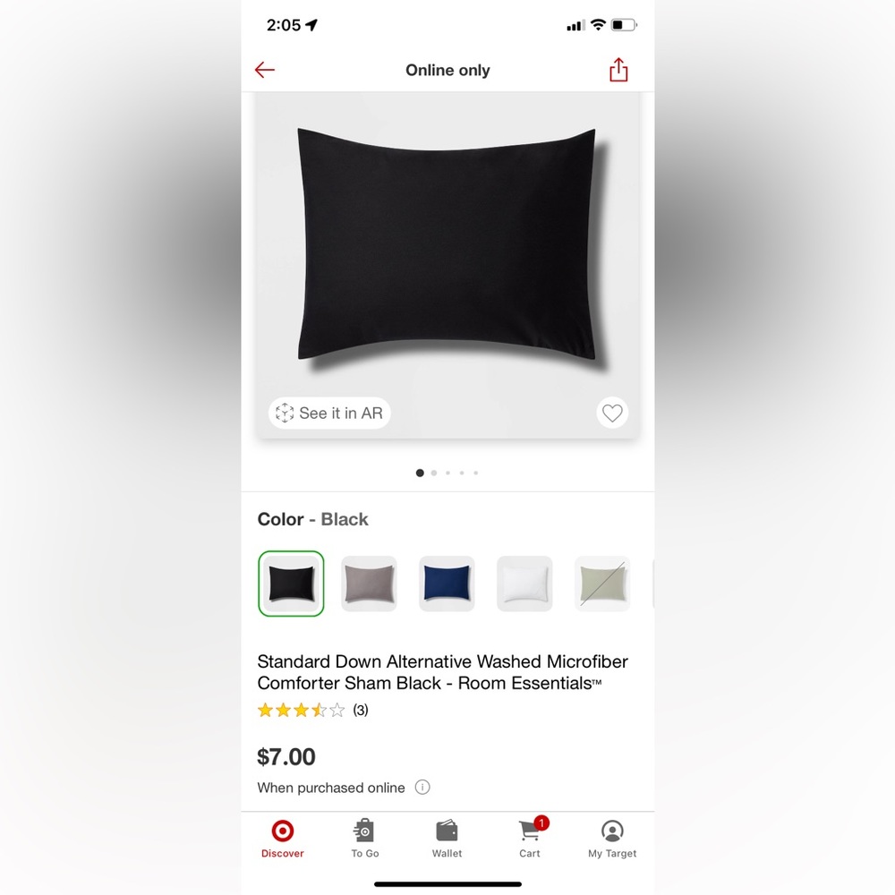 COPY - Room essentials - sham style pillow case - color: black - standard size
